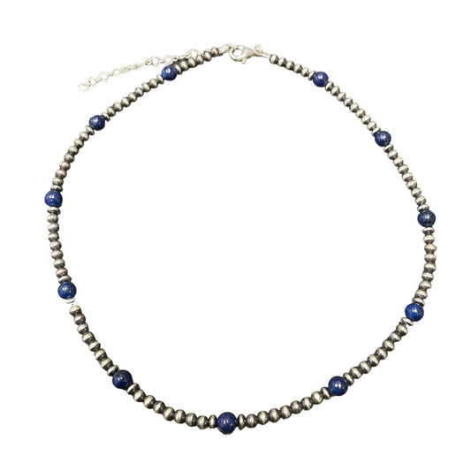 Lapis Desert Pearl Bead Necklace Sterling Silver