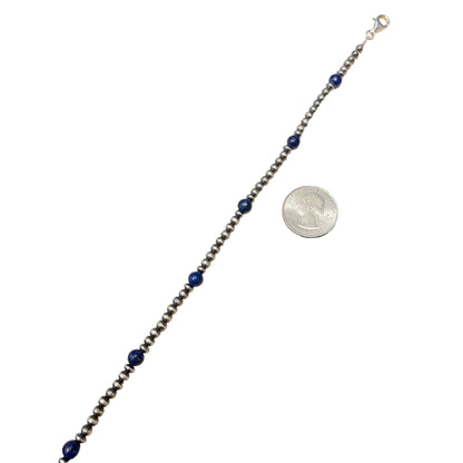 Lapis Desert Pearl Bead Necklace Sterling Silver
