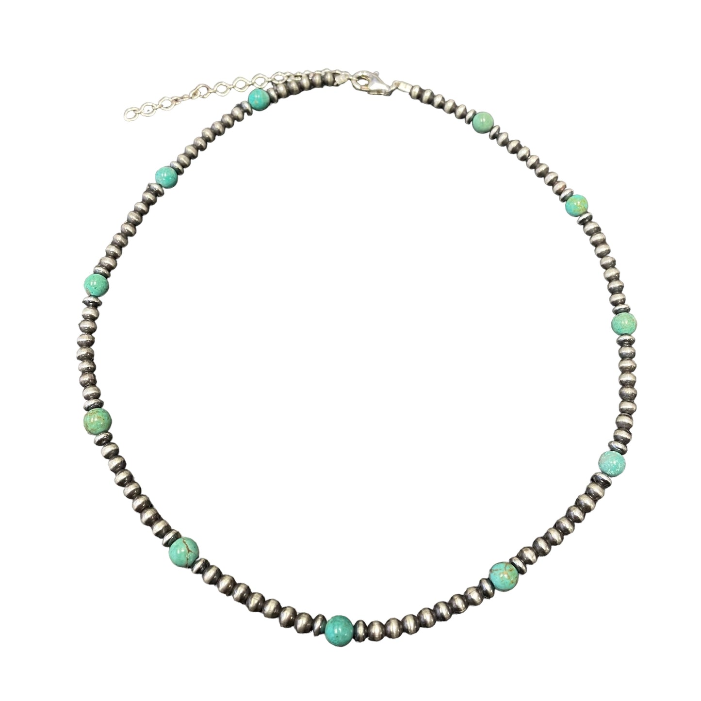 Green Turquoise Desert Pearl Bead Necklace Sterling Silver