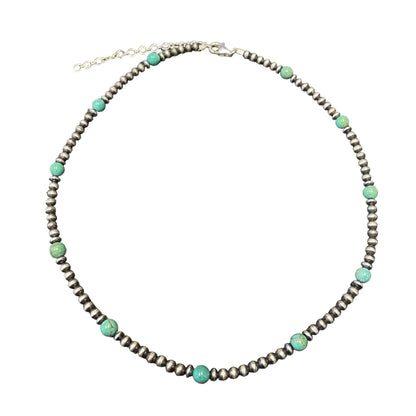 Green Turquoise Desert Pearl Bead Necklace Sterling Silver