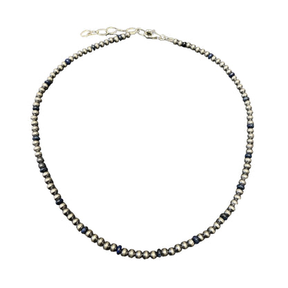 Lapis Desert Pearl Bead Necklace Sterling Silver