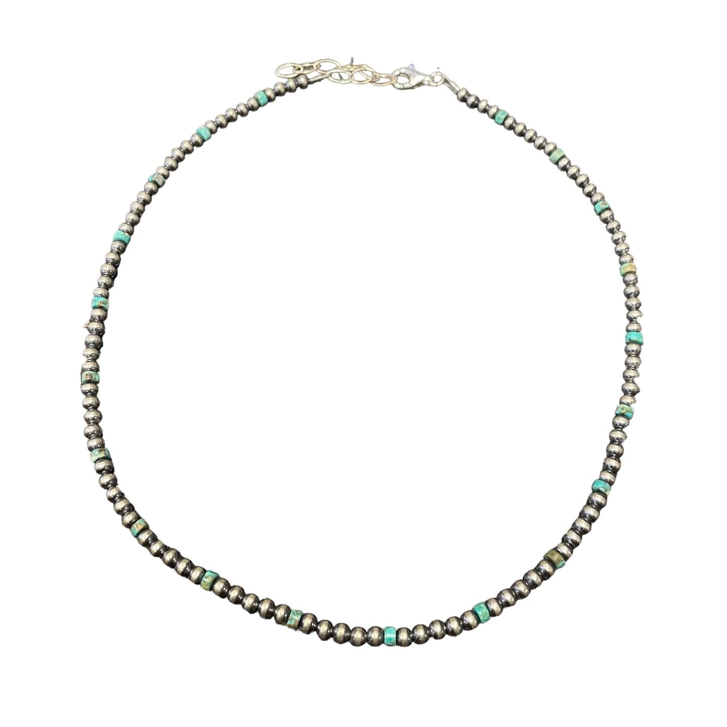 Green Turquoise Desert Pearl Bead Necklace Sterling Silver