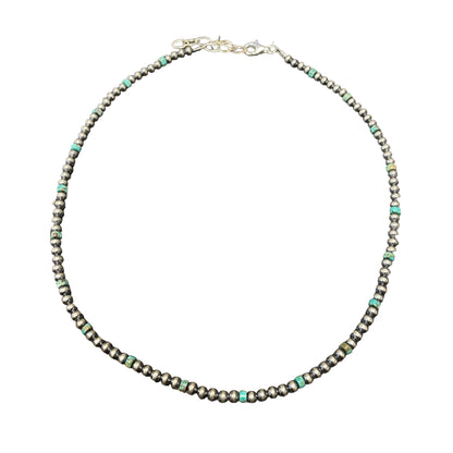 Green Turquoise Desert Pearl Bead Necklace Sterling Silver