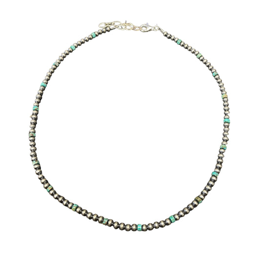 Green Turquoise Desert Pearl Bead Necklace Sterling Silver