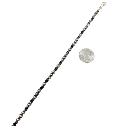Lapis Desert Pearl Bead Necklace Sterling Silver