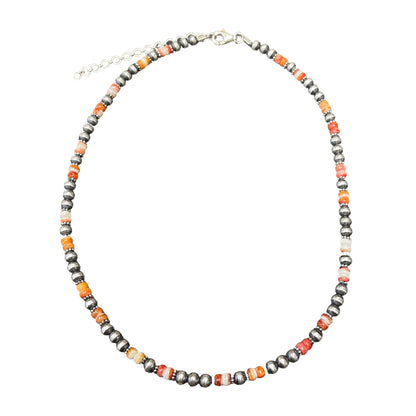 Orange Spiny Oyster Desert Pearl Bead Necklace Sterling Silver