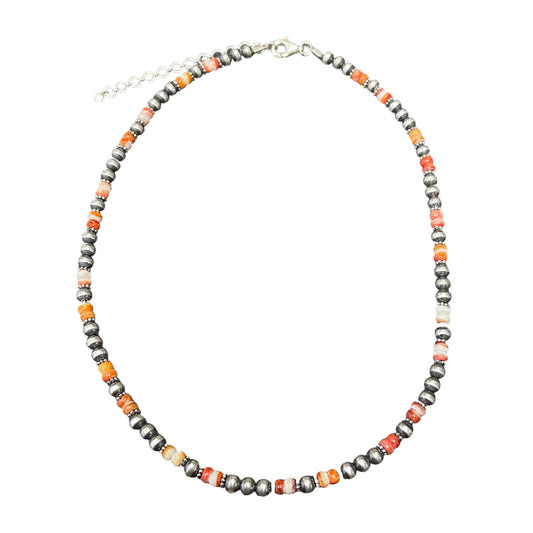 Orange Spiny Oyster Desert Pearl Bead Necklace Sterling Silver