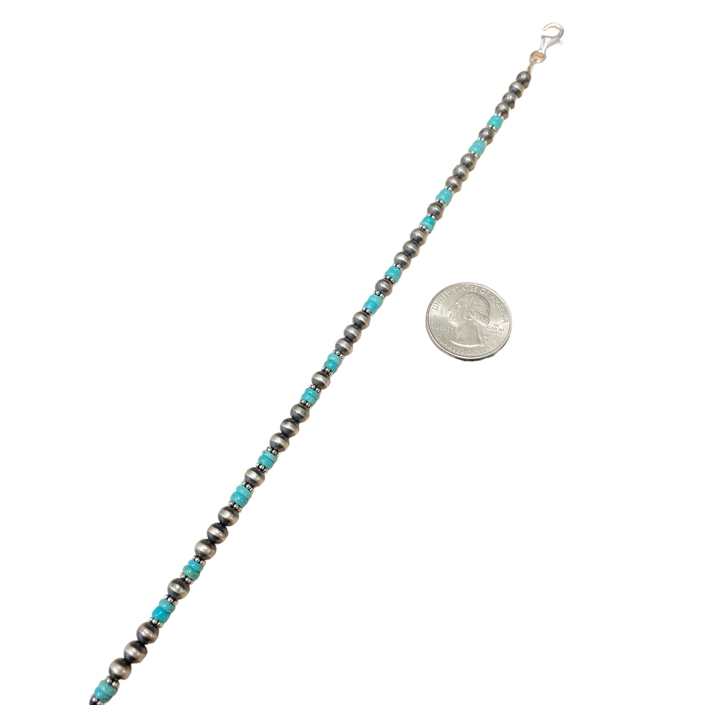 Blue Turquoise Desert Pearl Bead Necklace Sterling Silver