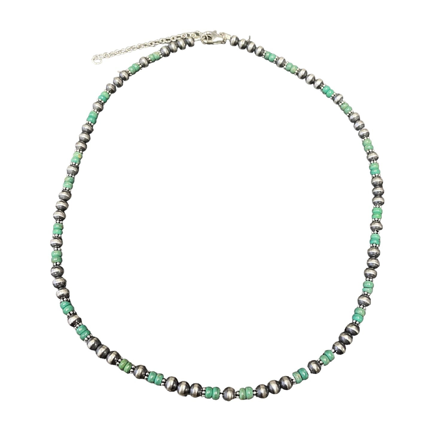 Green Turquoise Desert Pearl Bead Necklace Sterling Silver
