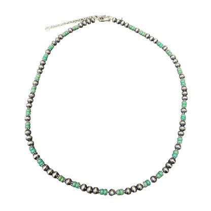 Green Turquoise Desert Pearl Bead Necklace Sterling Silver