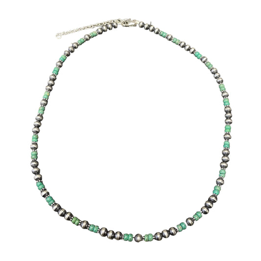 Green Turquoise Desert Pearl Bead Necklace Sterling Silver