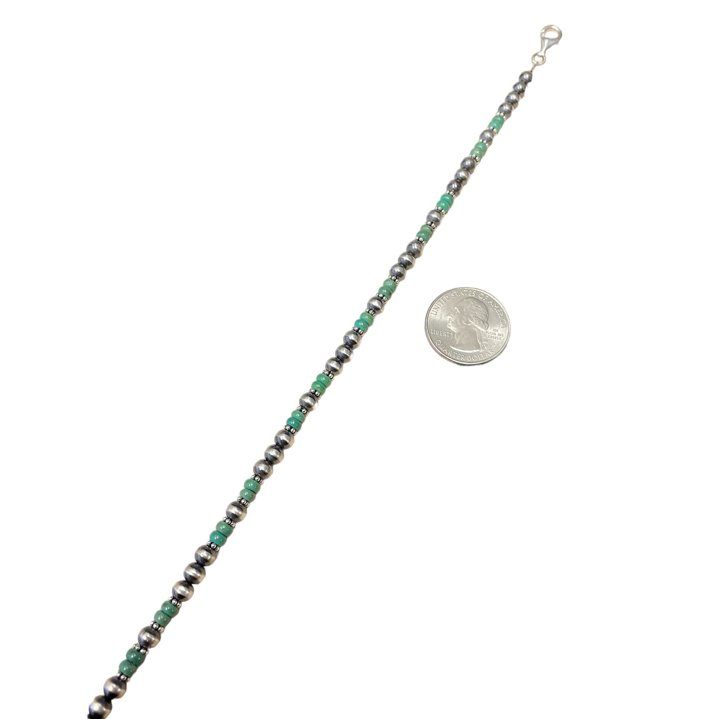 Green Turquoise Desert Pearl Bead Necklace Sterling Silver