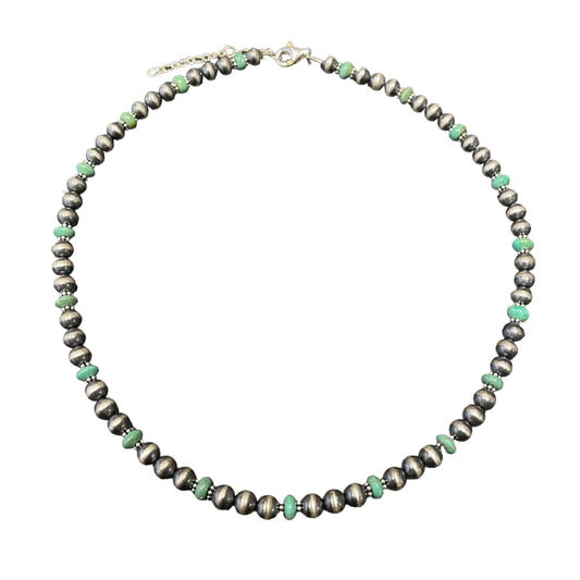 Green Turquoise Desert Pearl Bead Necklace Sterling Silver