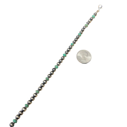 Green Turquoise Desert Pearl Bead Necklace Sterling Silver
