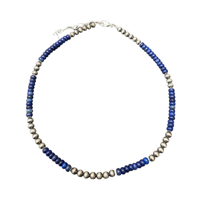 Lapis Desert Pearl Bead Necklace Sterling Silver