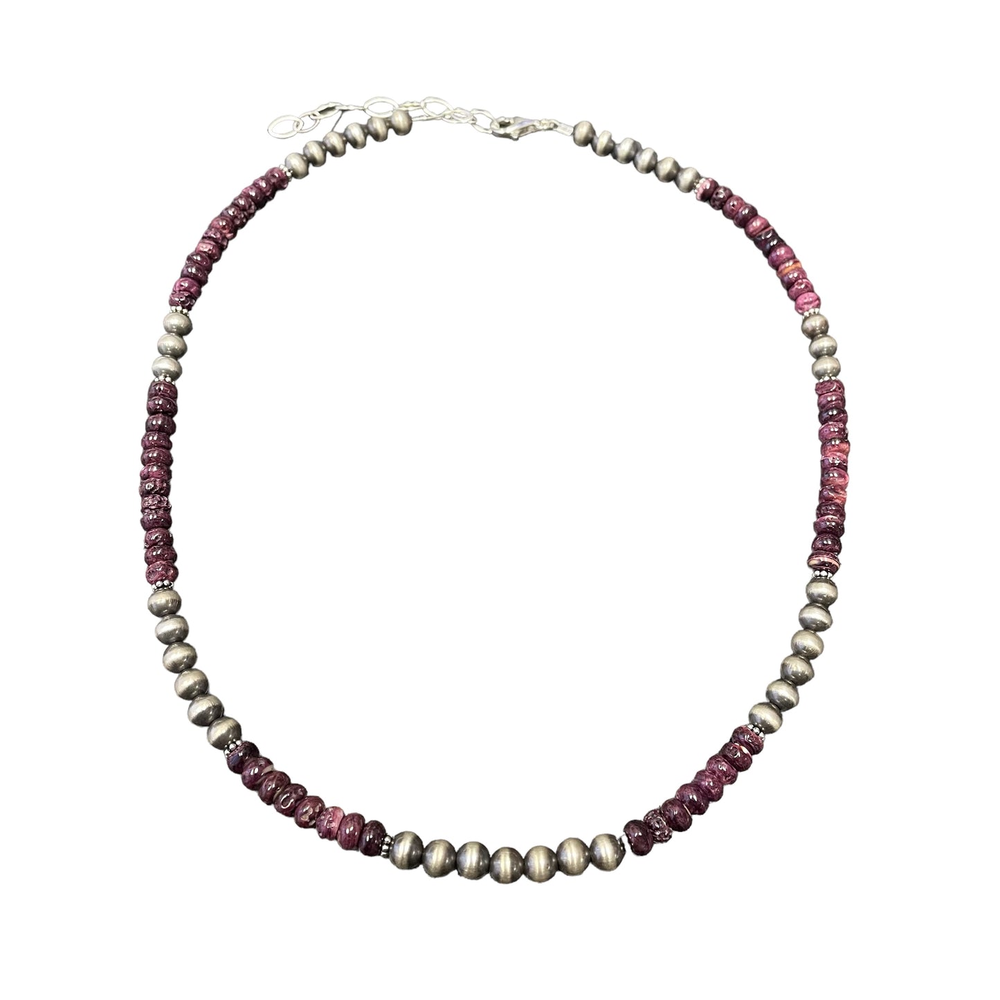 Purple Spiny Oyster Desert Pearl Bead Necklace Sterling Silver
