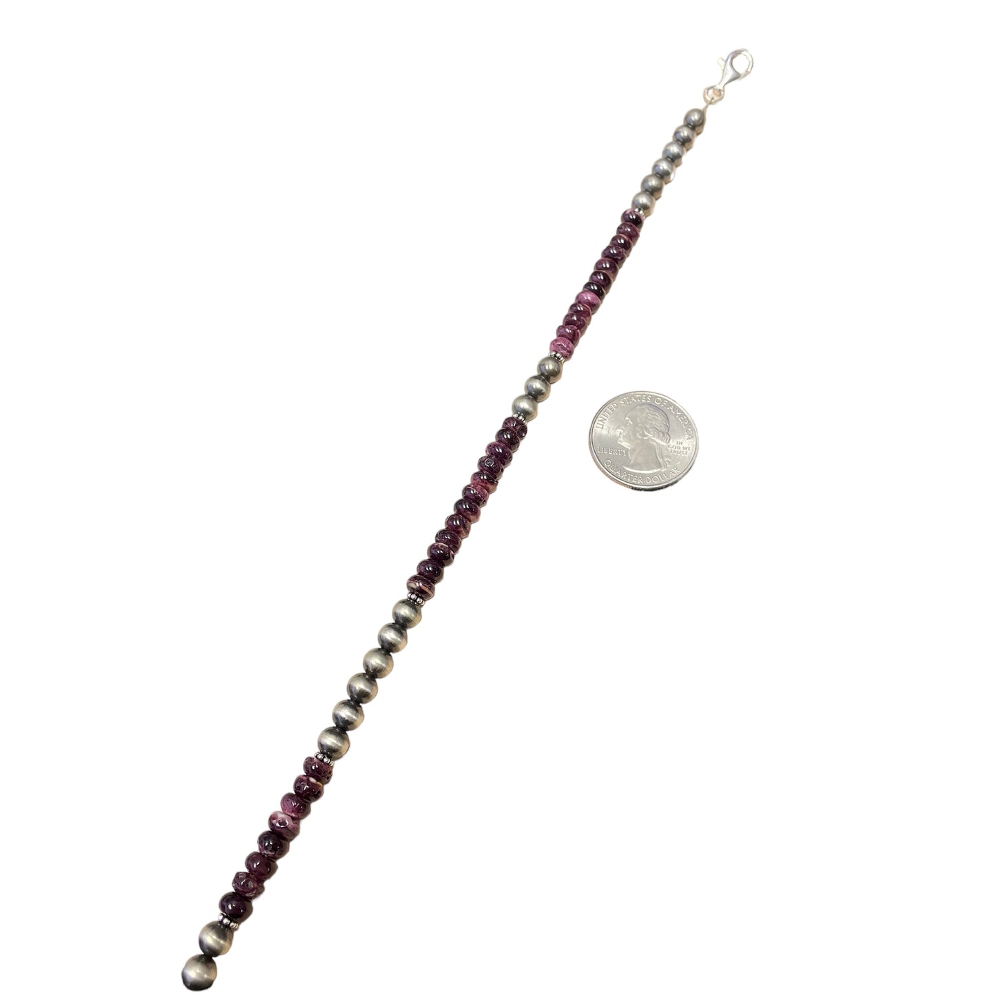Purple Spiny Oyster Desert Pearl Bead Necklace Sterling Silver