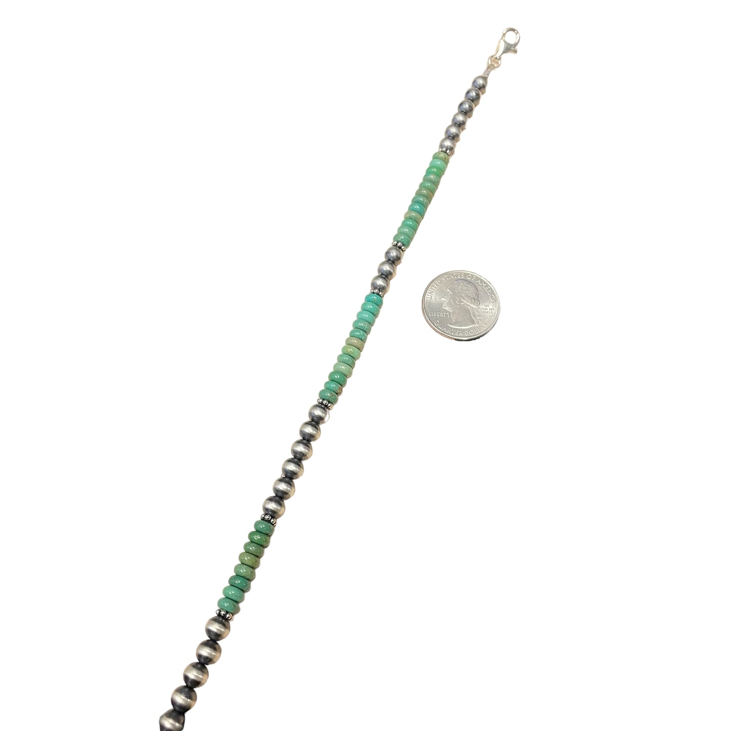 Green Turquoise Desert Pearl Bead Necklace Sterling Silver