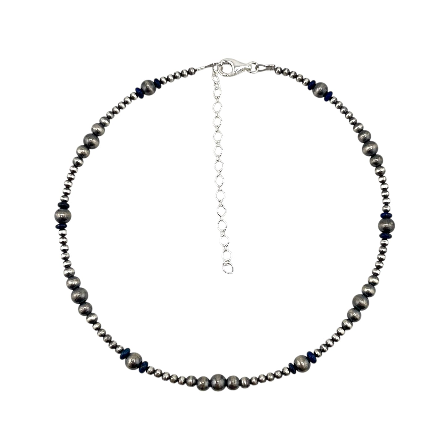 Lapis Desert Pearl Bead Necklace Sterling Silver