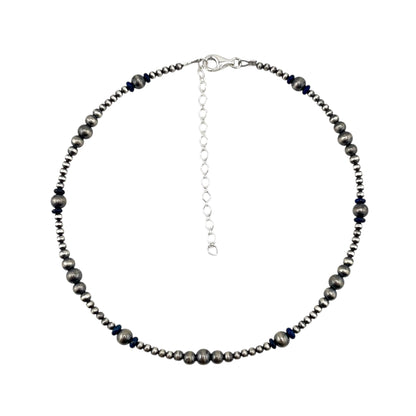Lapis Desert Pearl Bead Necklace Sterling Silver