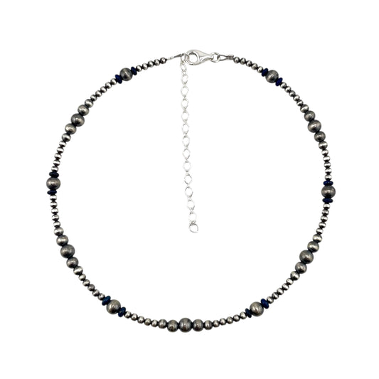 Lapis Desert Pearl Bead Necklace Sterling Silver