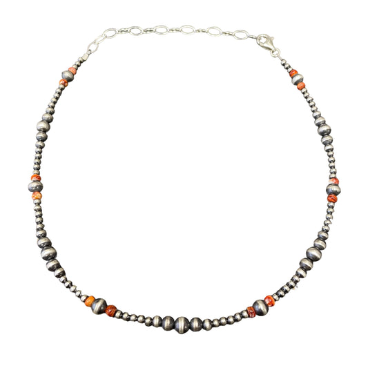 Orange Spiny Oyster Desert Pearl Bead Necklace Sterling Silver