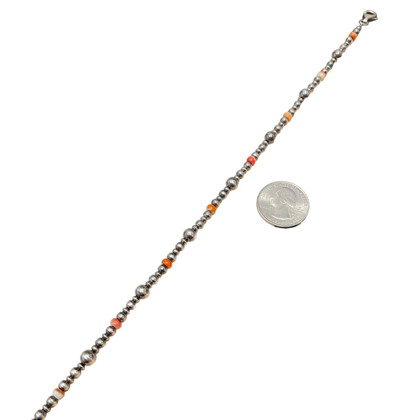 Orange Spiny Oyster Desert Pearl Bead Necklace Sterling Silver