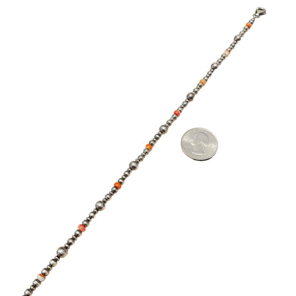 Orange Spiny Oyster Desert Pearl Bead Necklace Sterling Silver