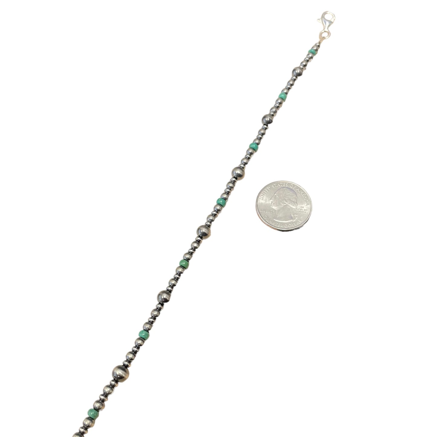 Green Turquoise Desert Pearl Bead Necklace Sterling Silver