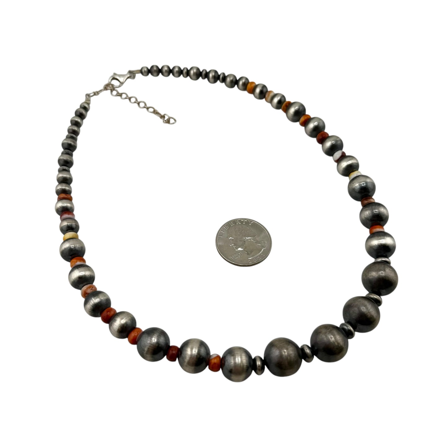 Orange Spiny Oyster Desert Pearl Graduated Bead Necklace Sterling Silver
