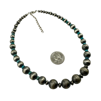 Blue Turquoise Desert Pearl Graduated Bead Necklace Sterling Silver