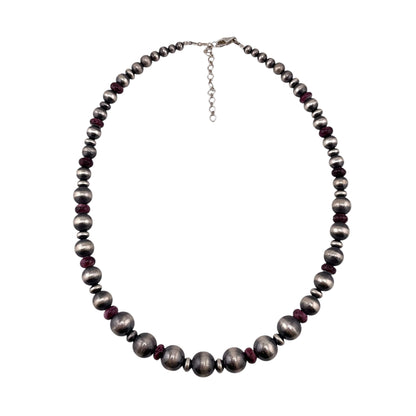 Purple Spiny Oyster Desert Pearl Graduated Mixed Bead Necklace Sterling Silver