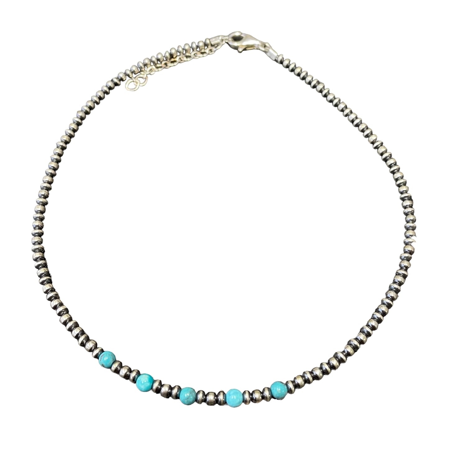 Blue Turquoise Desert Pearl Bead Necklace Sterling Silver