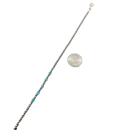 Blue Turquoise Desert Pearl Bead Necklace Sterling Silver