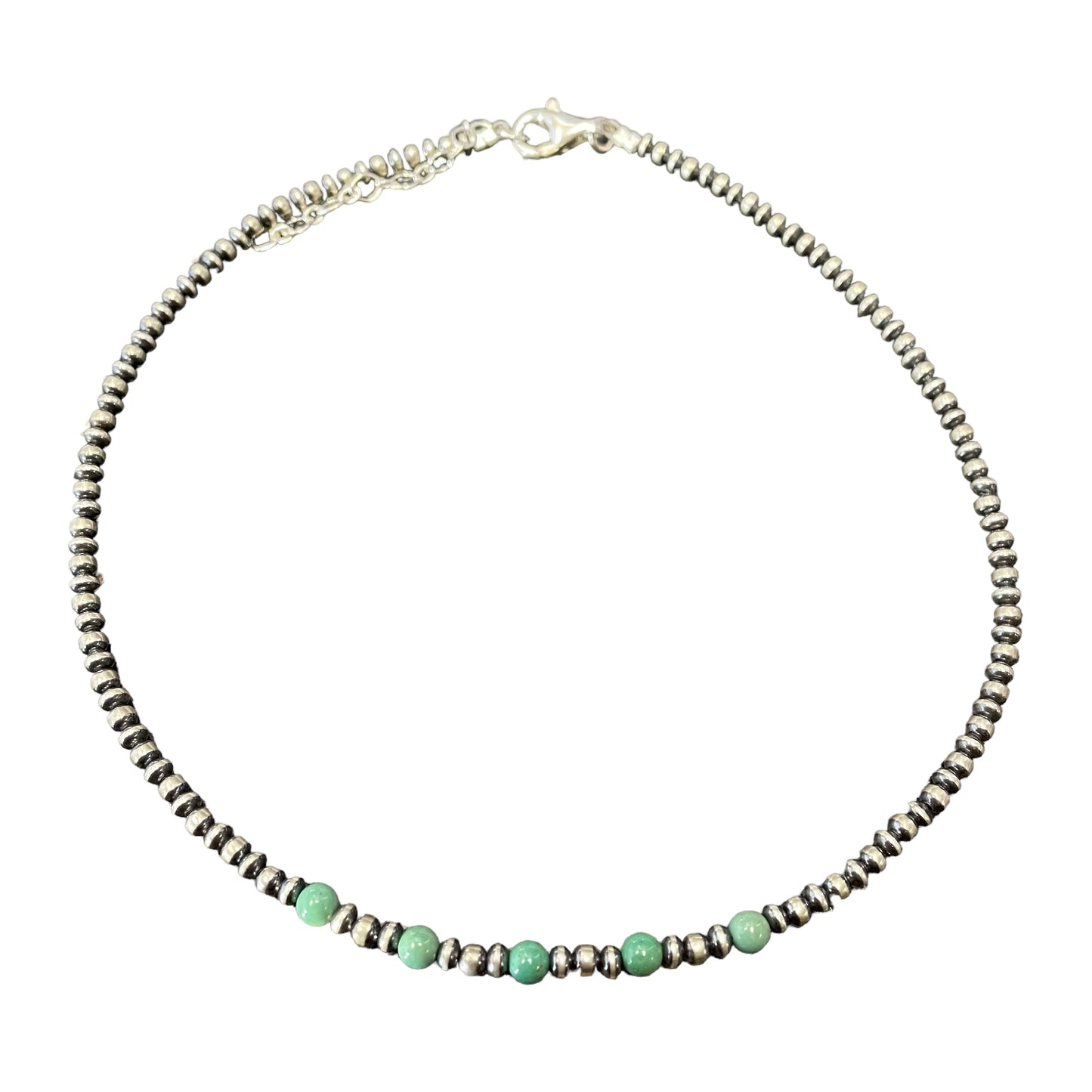 Green Turquoise Desert Pearl Bead Necklace Sterling Silver