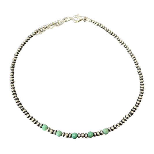 Green Turquoise Desert Pearl Bead Necklace Sterling Silver