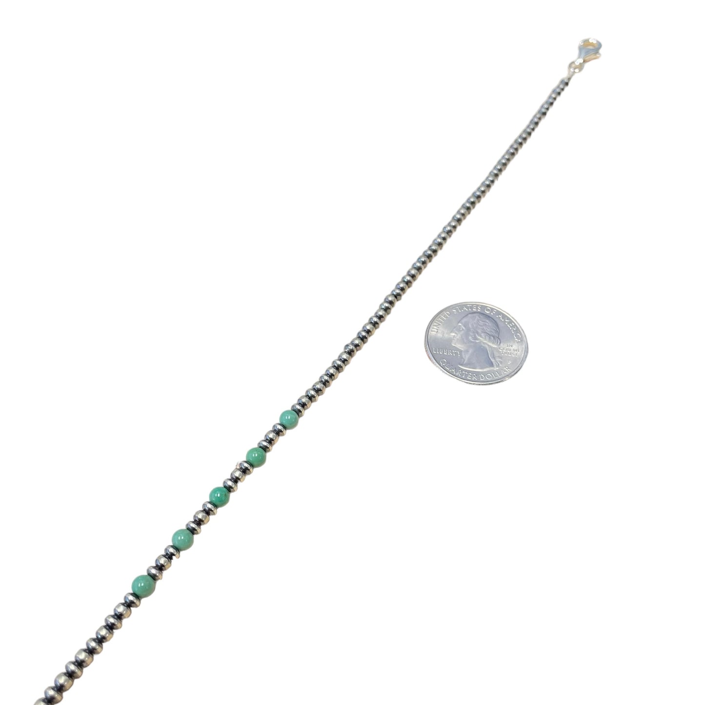 Green Turquoise Desert Pearl Bead Necklace Sterling Silver