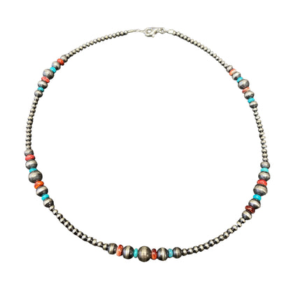 Turquoise & Spiny Oyster Desert Pearl Bead Necklace Sterling Silver
