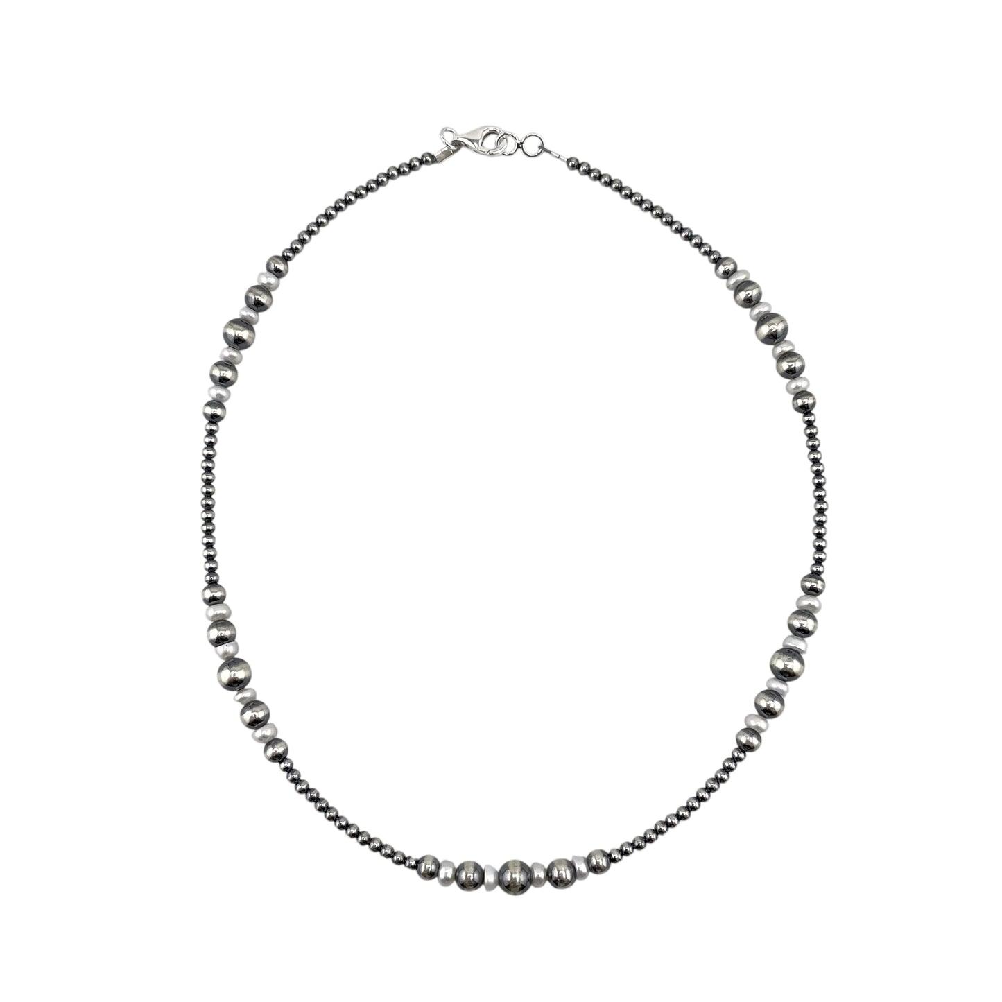 Desert Pearls & White Pearls Graduated Bead Necklace Sterling Silver