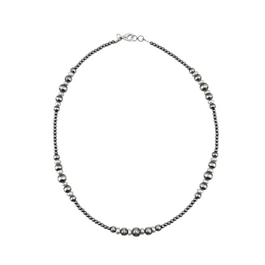 Desert Pearls & White Pearls Graduated Bead Necklace Sterling Silver