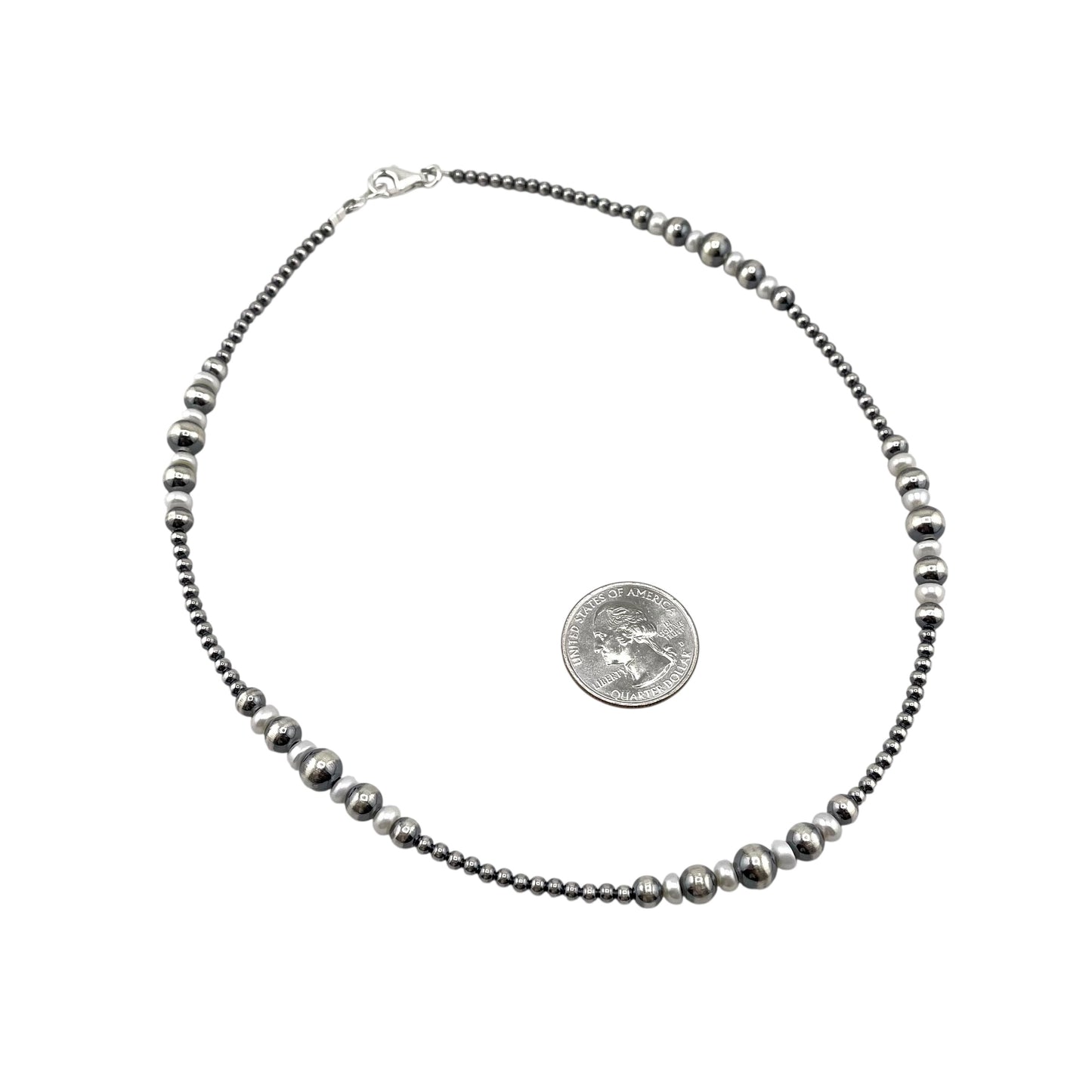 Desert Pearls & White Pearls Graduated Bead Necklace Sterling Silver