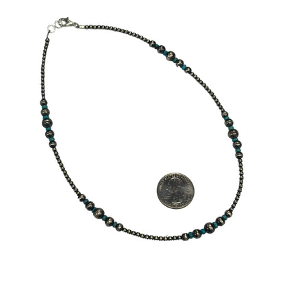 Blue Turquoise Desert Pearl Bead Necklace Sterling Silver
