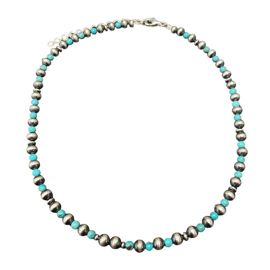 Blue Turquoise Desert Pearl Bead Necklace Sterling Silver