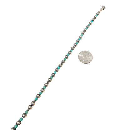 Green Turquoise Desert Pearl Bead Necklace Sterling Silver