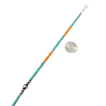Turquoise & Spiny Oyster Desert Pearl Bead Necklace Sterling Silver