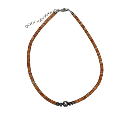 Orange Spiny Oyster Desert Pearl Bead Necklace Sterling Silver