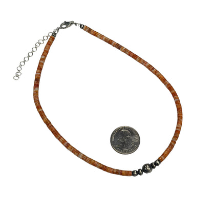 Orange Spiny Oyster Desert Pearl Bead Necklace Sterling Silver