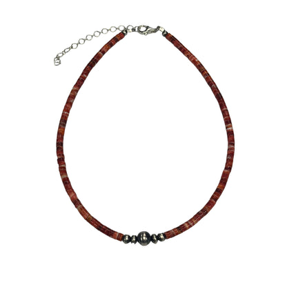 Red Spiny Oyster Desert Pearl Bead Necklace Sterling Silver