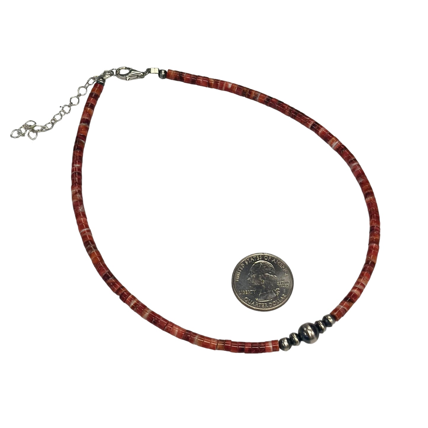 Red Spiny Oyster Desert Pearl Bead Necklace Sterling Silver
