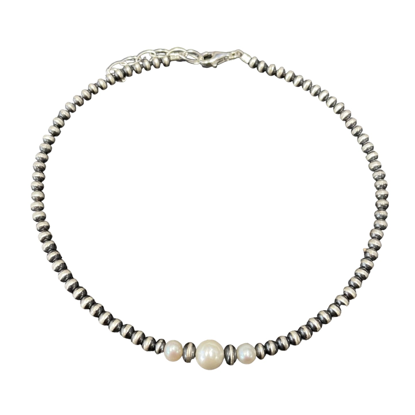 Pearl Desert Bead Oxidized Necklace Sterling Silver